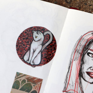 Pegatina Redonda Gato blanco lindo