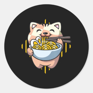 Pegatina Redonda gato boba come ramen anime kawaii neko gato bebien