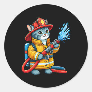 Pegatina Redonda Gato bombero bombero gato animal amante