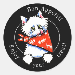 Pegatina Redonda ¡Gato Bon Apetito! Mascota Gourmet Tratamientos Ne