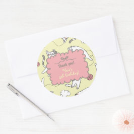 Pegatina Redonda Gato Bonito Cumpleaños Gracias