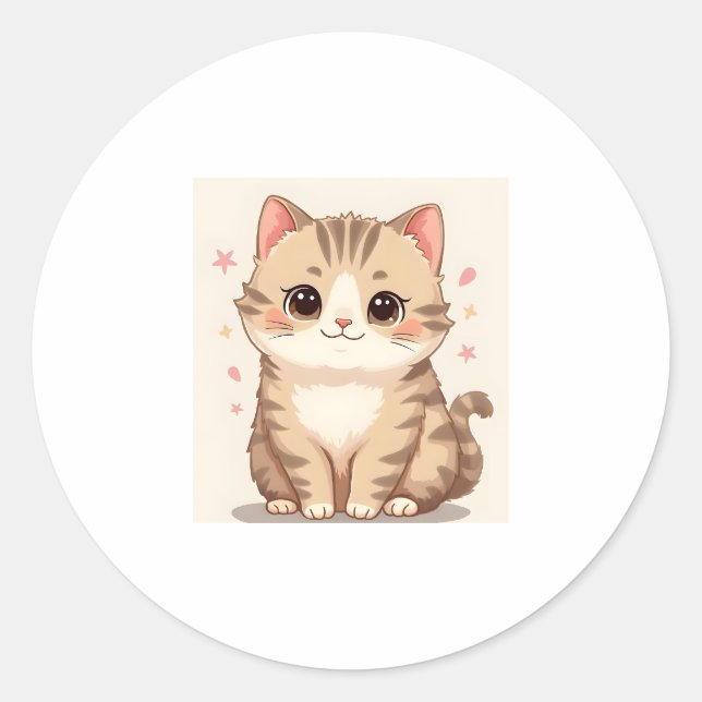 Pegatina Redonda Gato brillante: Kawaii dulce arte gatito para cual (Anverso)