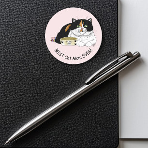 Pegatina Redonda Gato Calico del Día de la Madre