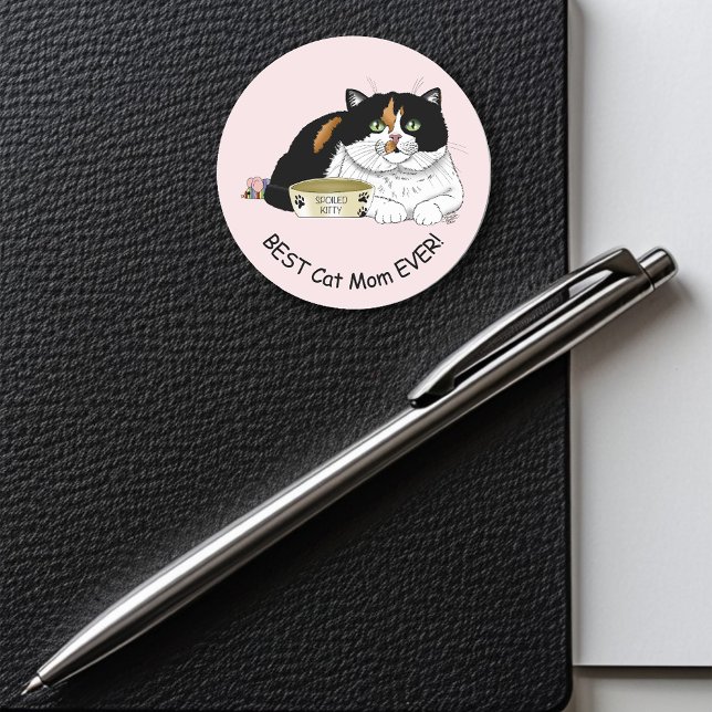 Pegatina Redonda Gato Calico del Día de la Madre (Subido por el creador)