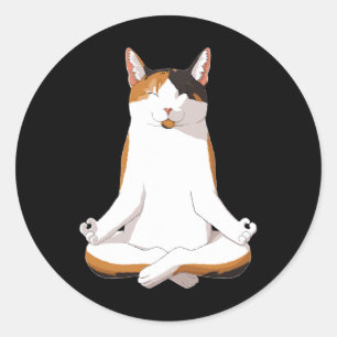 Pegatina Redonda Gato Calico Yoga