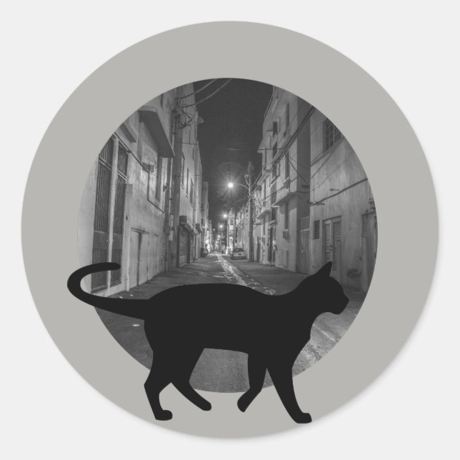 Pegatina Redonda Gato callejero (Anverso)