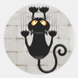 Pegatina Redonda Gato cayendo en el divertido personaje de la caric