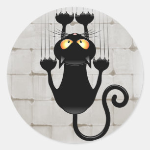 Pegatina Redonda Gato cayendo en el divertido personaje de la caric