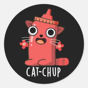 Pegatina Redonda Gato-chup Gracioso Ketchup Pun Dark BG
