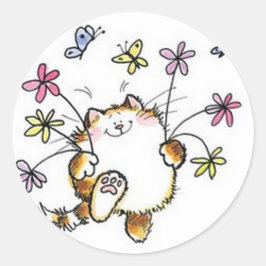 Pegatina Redonda Gato com flores