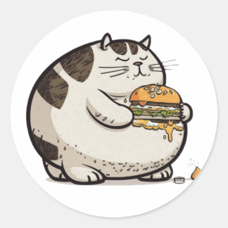 Pegatina Redonda gato come burger