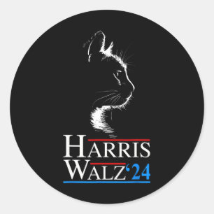 Pegatina Redonda Gato cómico de Waltz 2024 Kamala Harris Tim WA