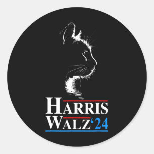 Pegatina Redonda Gato cómico de Waltz 2024 Kamala Harris Tim Wa