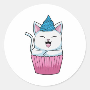 Pegatina Redonda Gato comiendo muffin