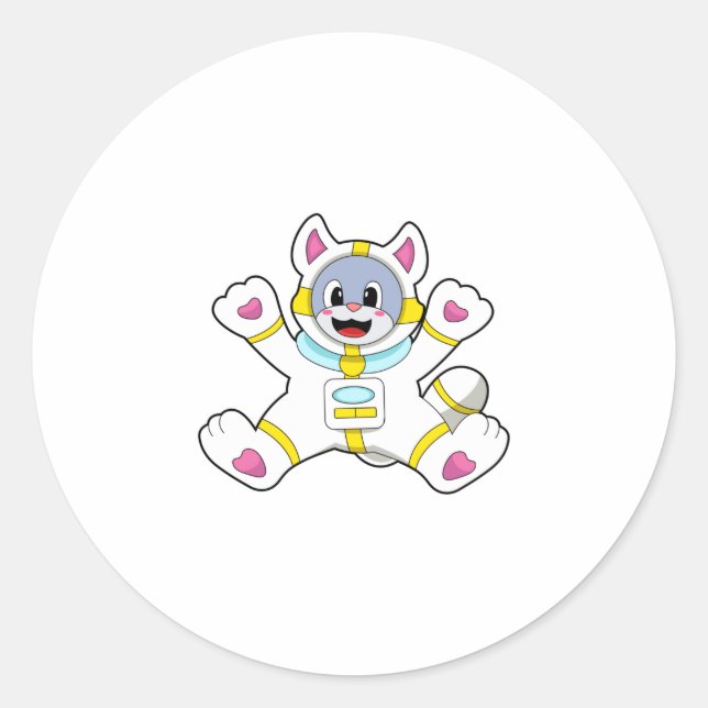 Pegatina Redonda Gato como astronauta en traje (Anverso)