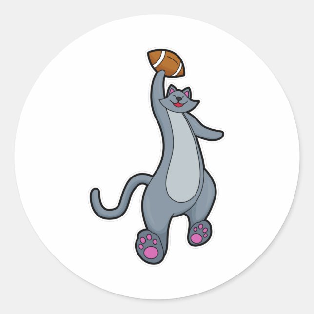 Pegatina Redonda Gato como jugador de fútbol con fútbol (Anverso)