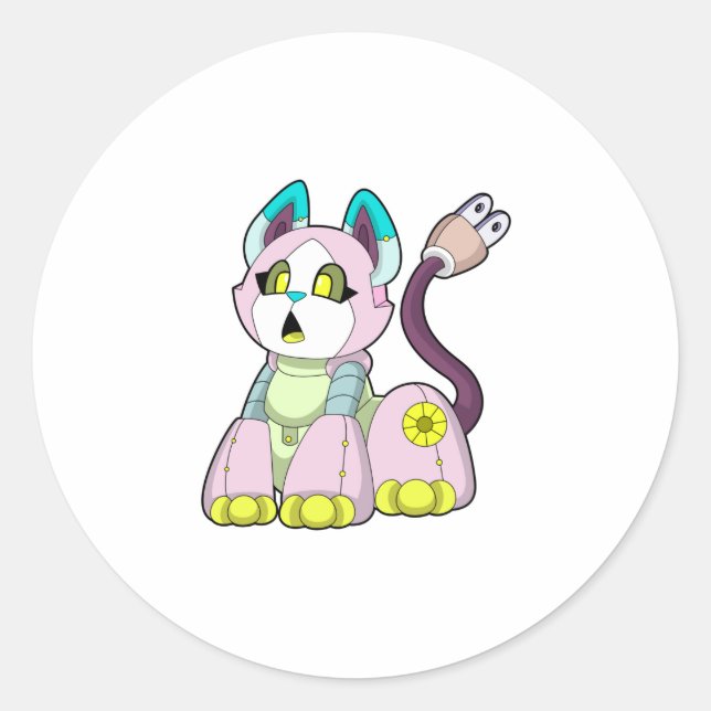 Pegatina Redonda Gato como robot (Anverso)