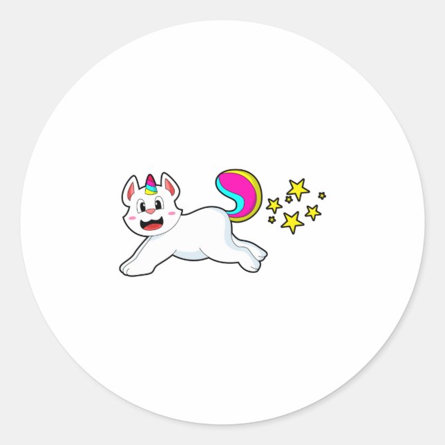 Pegatina Redonda Gato como unicornio (Anverso)