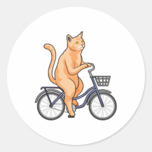 Pegatina Redonda Gato con bicicleta