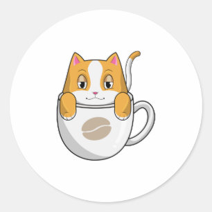 Pegatina Redonda Gato con café