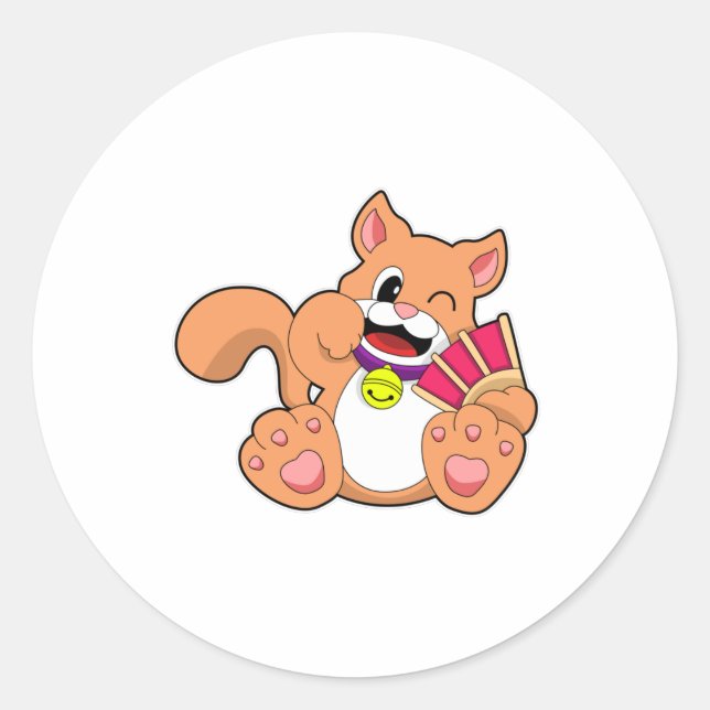 Pegatina Redonda Gato con Campana (Anverso)