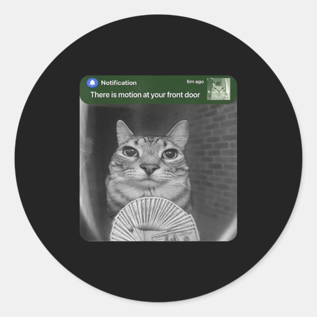 Pegatina Redonda Gato con collar con meme de movimiento  (Anverso)