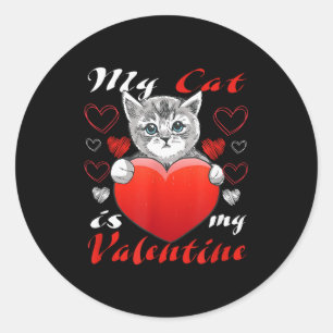 Pegatina Redonda Gato Con Corazón Mi Gato Es Mi San Valentín 