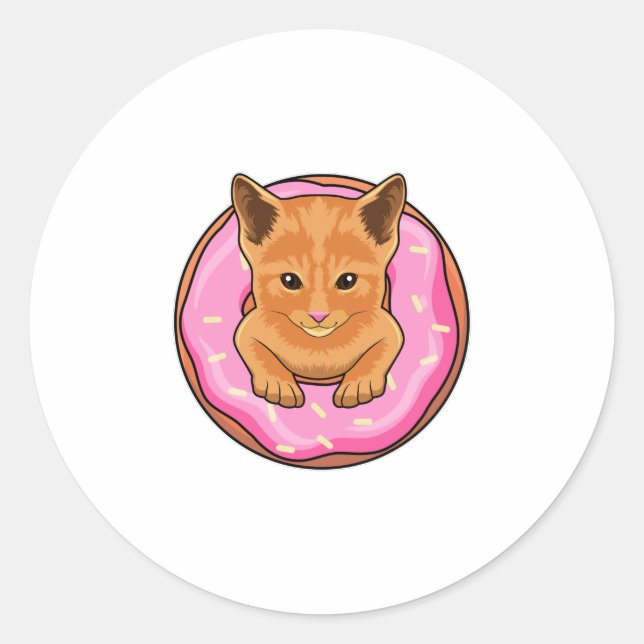 Pegatina Redonda Gato con donut (Anverso)