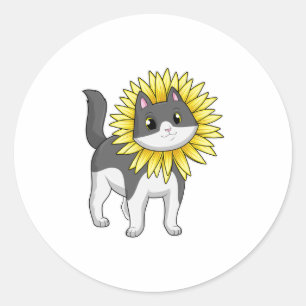 Pegatina Redonda Gato con girasol