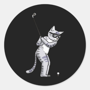 Pegatina Redonda Gato Con Golf Club Golf Jugador Golfer