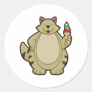 Pegatina Redonda Gato con helado Waffle