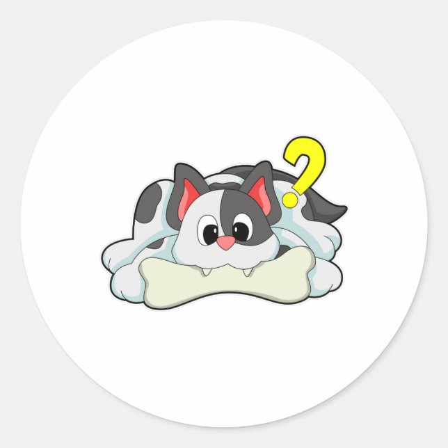 Pegatina Redonda Gato con hueso (Anverso)