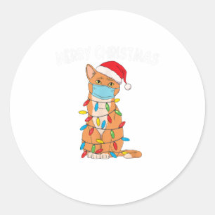 Pegatina Redonda Gato con Máscara de Máscara Gracioso Merry Chris
