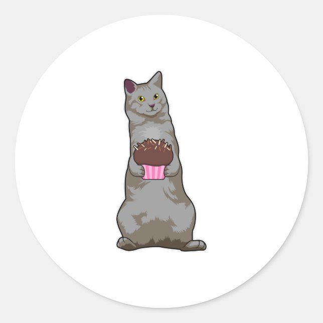 Pegatina Redonda Gato con Muffin (Anverso)