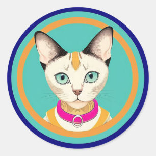 Pegatina Redonda Gato con ojos llamativos junto a un espejo circula