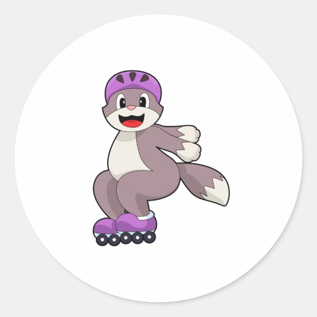 Pegatina Redonda Gato con patines de rodillos (Anverso)