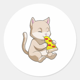 Pegatina Redonda Gato con pizza