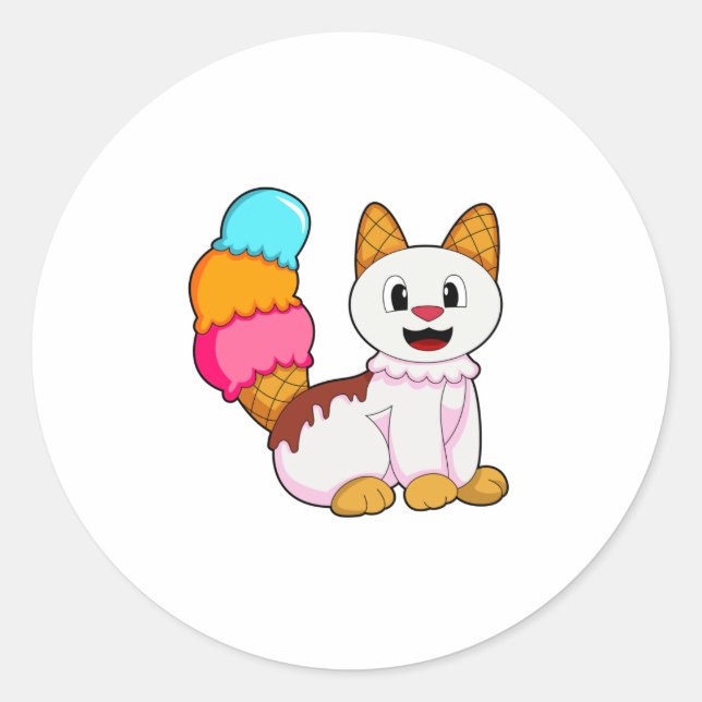 Pegatina Redonda Gato con Popsicle (Anverso)