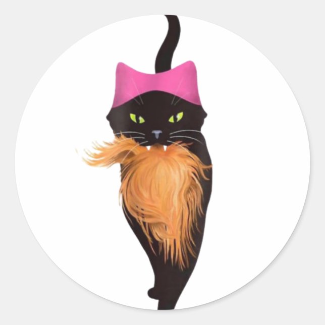 Pegatina Redonda Gato con Trump Toupee (Anverso)