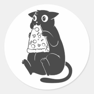 Pegatina Redonda Gato con una pizza en la boca - Elige el color pos