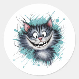 Pegatina Redonda Gato con una sonrisa.