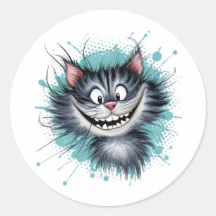 Pegatina Redonda Gato con una sonrisa.