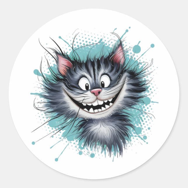 Pegatina Redonda Gato con una sonrisa. (Anverso)