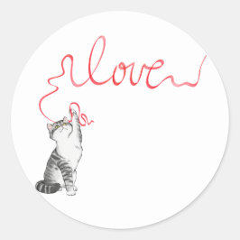 Pegatina Redonda Gato corto con cinta roja