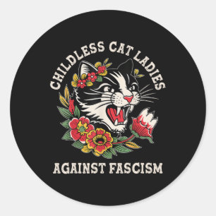 Pegatina Redonda Gato Damas contra el fascismo Feminista Gato 1