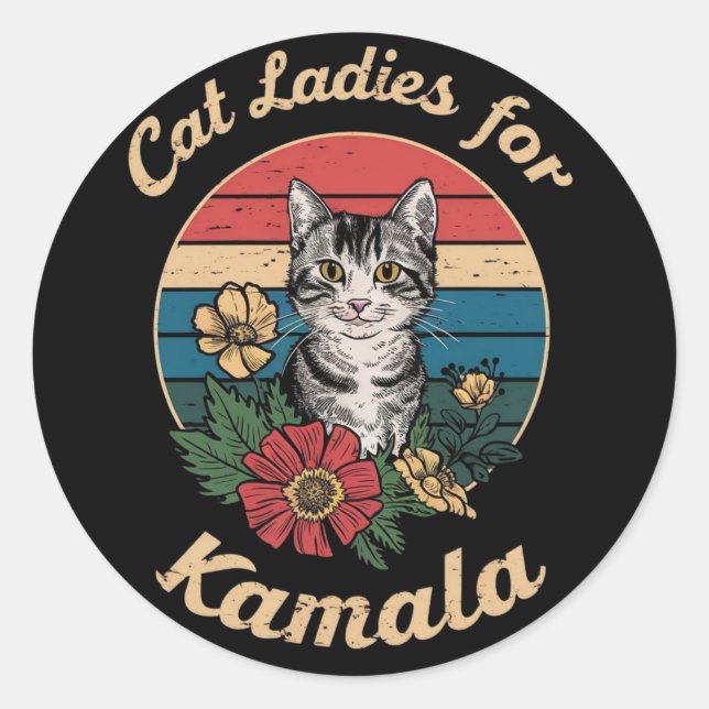 Pegatina Redonda Gato Damas Para Kamala (4) (Anverso)