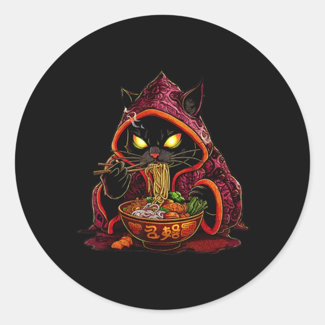 Pegatina Redonda Gato de Anime Kids Ramen Niños Japoneses Kawaii Ca (Anverso)
