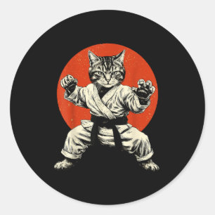 Pegatina Redonda Gato de Artes Marciales Karate Judo Bandera Japone