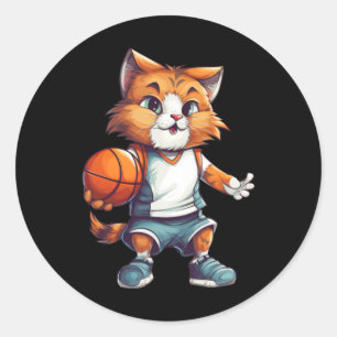 Pegatina Redonda Gato de baloncesto