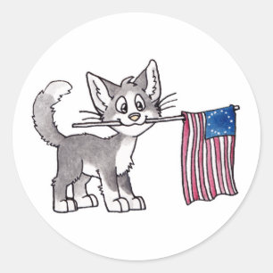 Pegatina Redonda Gato de bandera de Estados Unidos